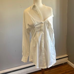 White Button Down Silk Shirt Dress